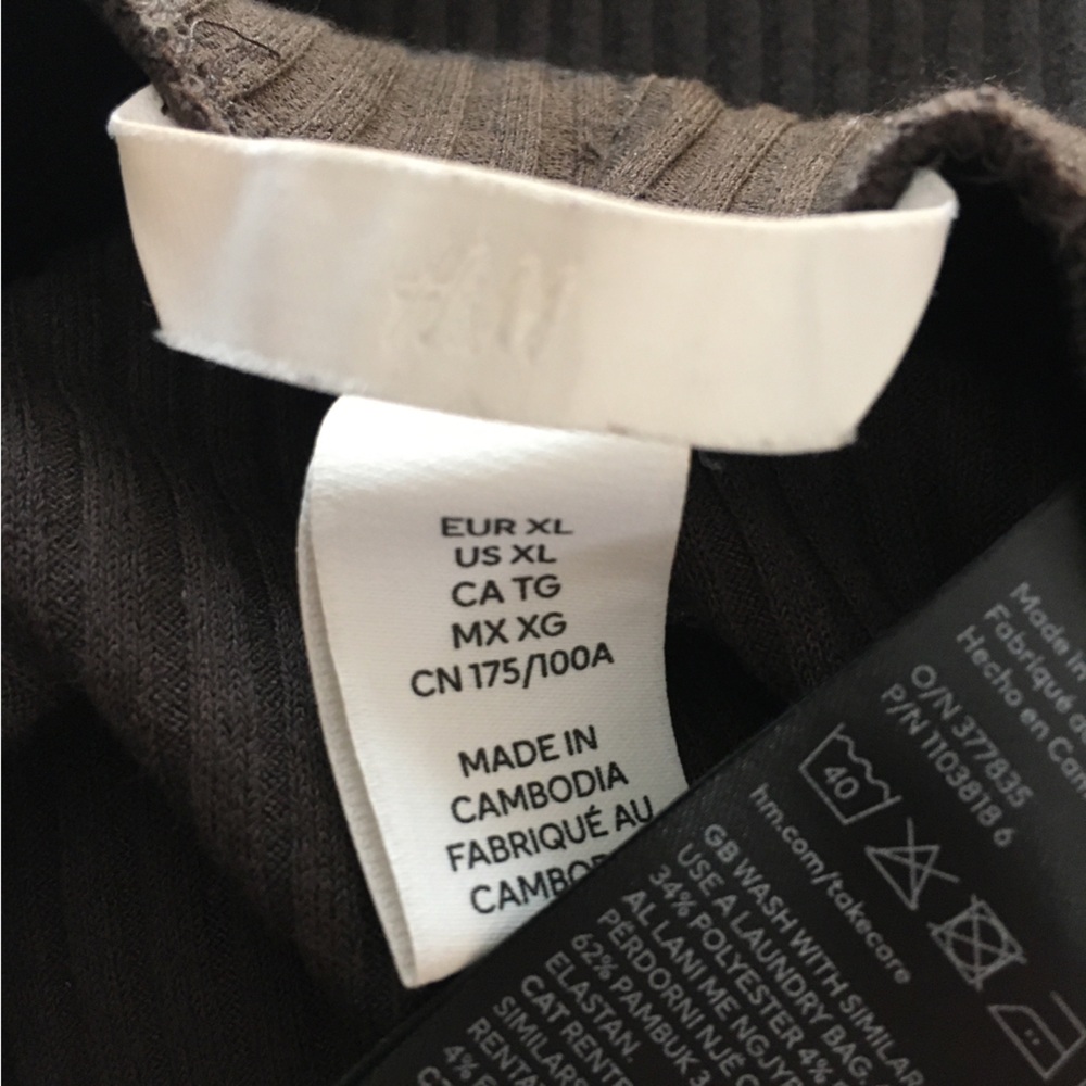 H&M Ribbed Straight Leg Stretch Pants XL Brown Pull On Style - Picture 3 of 4